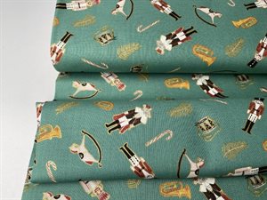 Patchwork stof - fine jule dekorationer på mørk mint bund